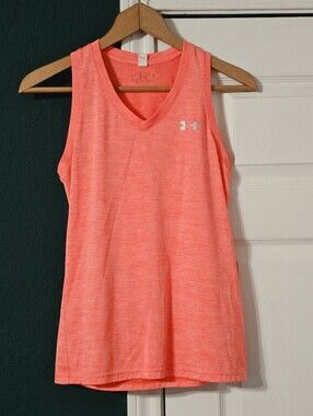Under Armour HeatGear Tech Tank Top Womens Racerback Coral Heather Performance S